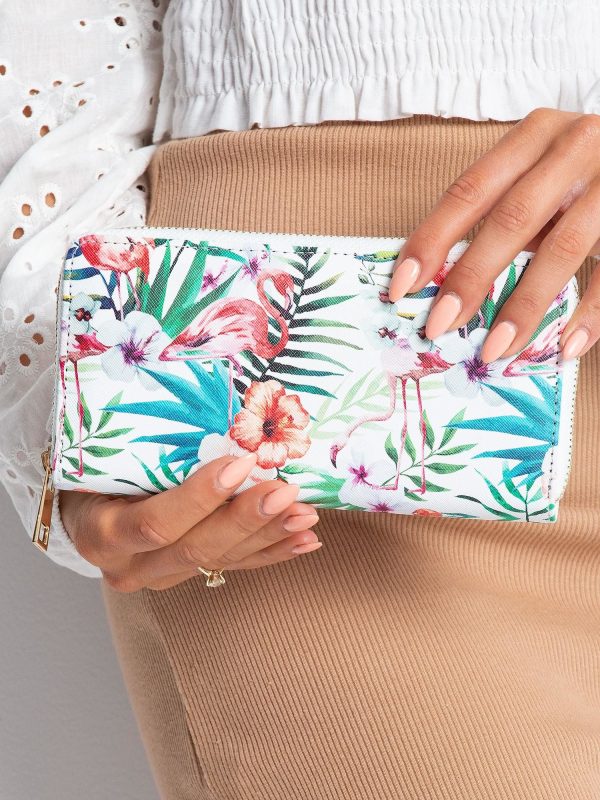 White Tropical Print Wallet