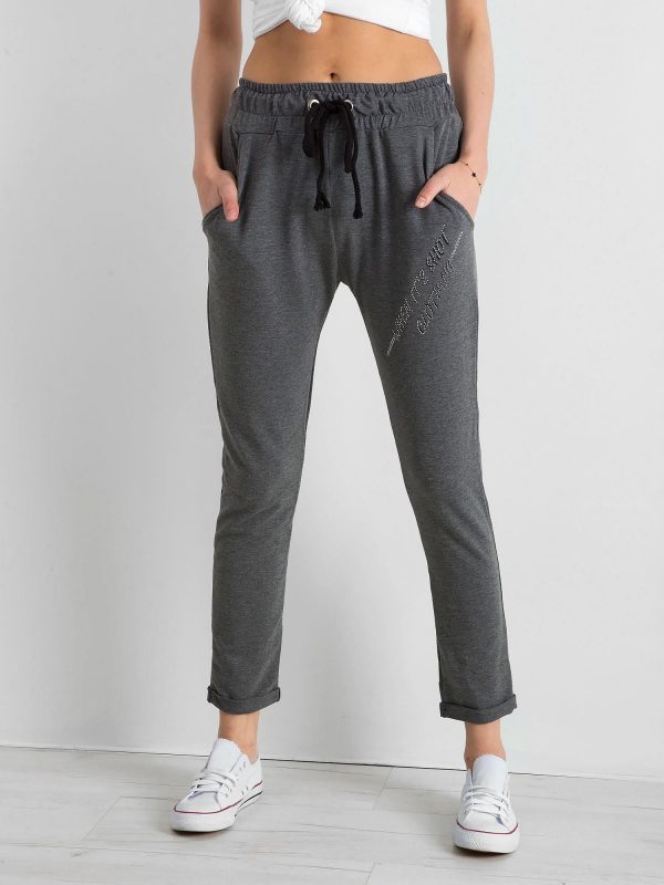 Dark grey sweatpants with rhinestones