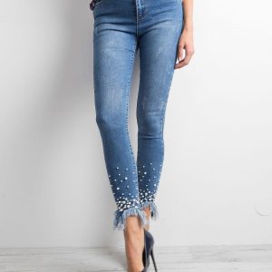 Blue skinny jeans with pearls