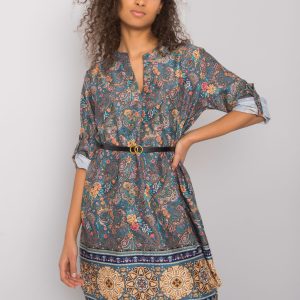 Blue patterned dress with Moara belt