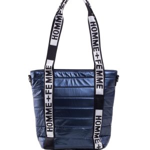 Navy blue quilted bag with handles