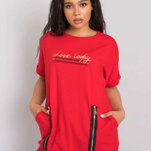 Red plus size blouse with Jessamy pockets