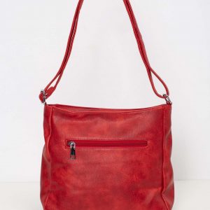 Red handbag with long strap