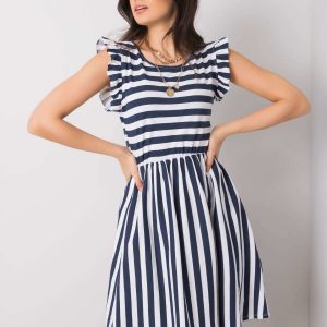 Navy Blue and White Brielle Striped Dress