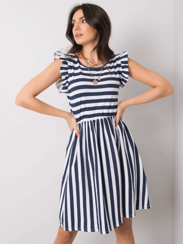 Navy Blue and White Brielle Striped Dress