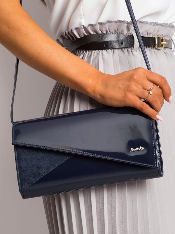 Navy blue clutch bag with asymmetrical flip