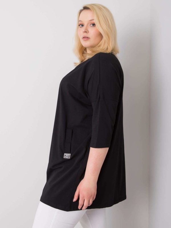 Black Loose Blouse with Celeste Applique