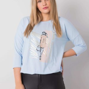 Light Blue Plus Size Ladies Blouse with Vertise Print