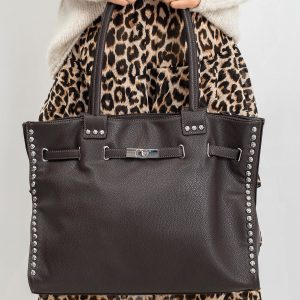 Dark brown large bag with studs