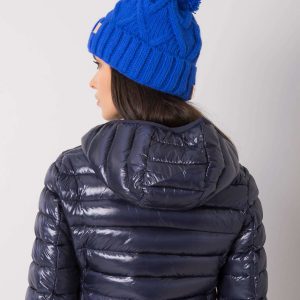 Blue winter hat with pompom