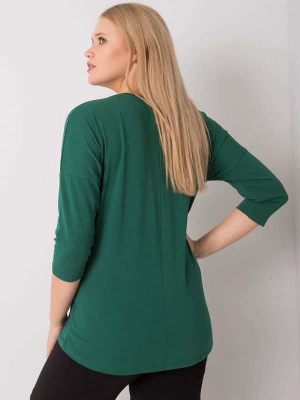 Dark green plus size blouse with Dahlea print