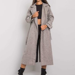 Grey melange coat with strap Treina