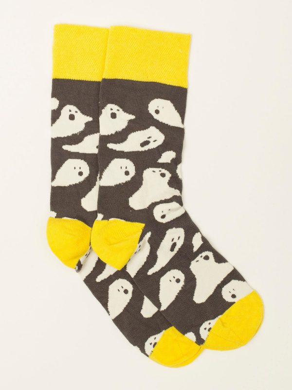 Grey Yellow Printed Men's Socks