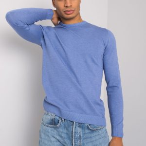 Blue melange sweater for men with round neck Duke LIWALI