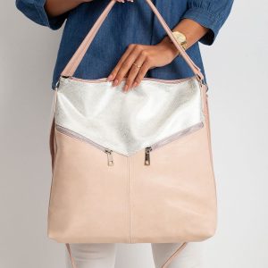 Silver-pink eco-leather bag