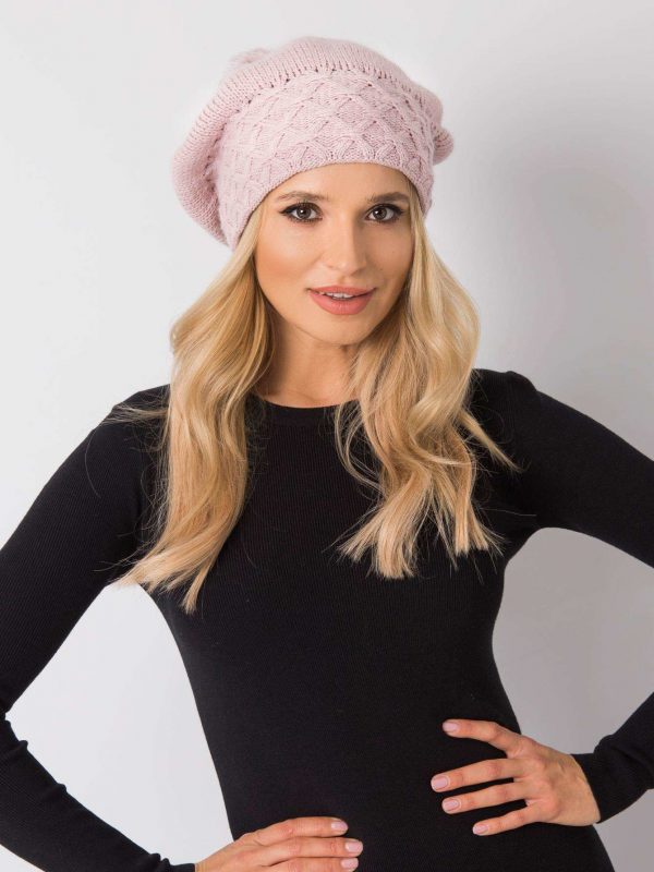 Pale pink beret with pompom