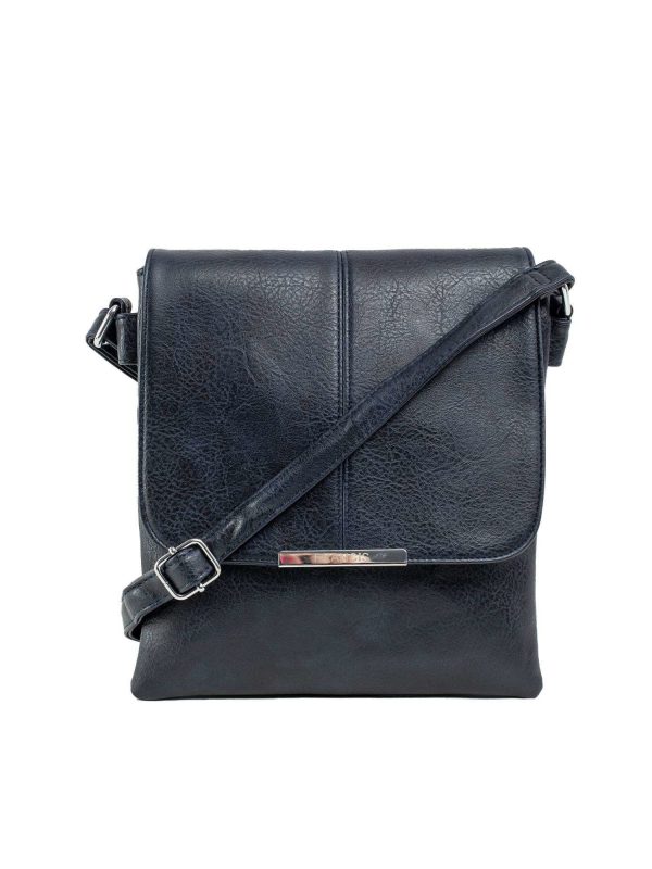 Navy blue eco-leather bag with flip