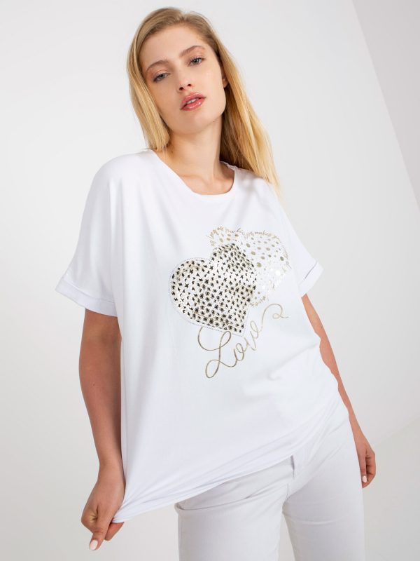 White Loose Plus Size T-Shirt with Print