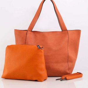 Orange capacious bag made of eco leather