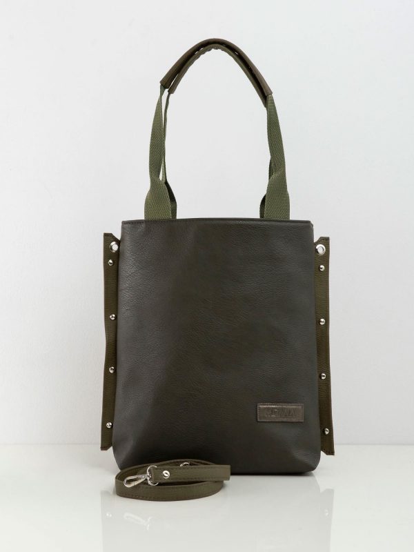 Khaki urban bag made of eco leather