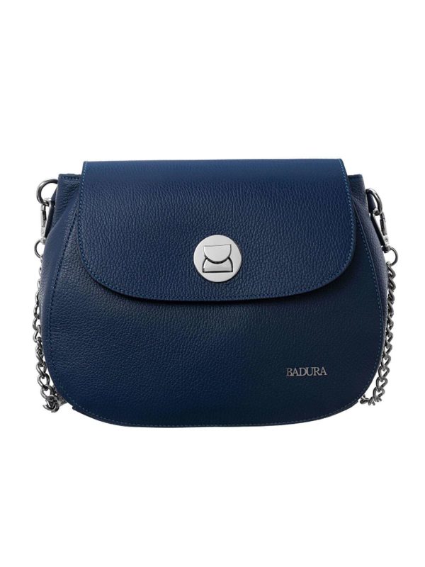 Dark blue leather mailbag BADURA