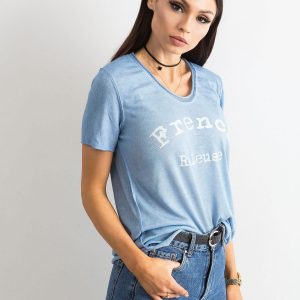 Light blue blouse for women with inscription