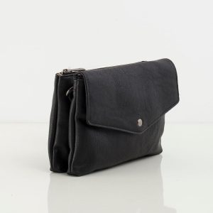 Black eco-leather handbag with flip