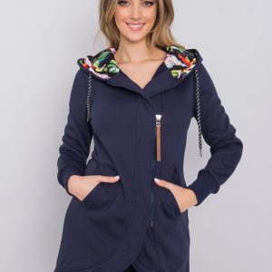 Navy blue long asymmetrical parka sweatshirt