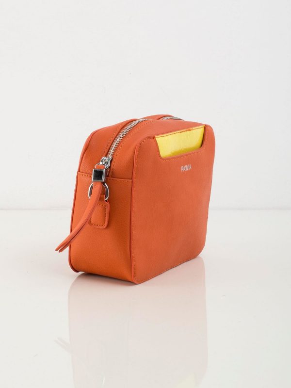 Orange eco-leather handbag with decorative handle