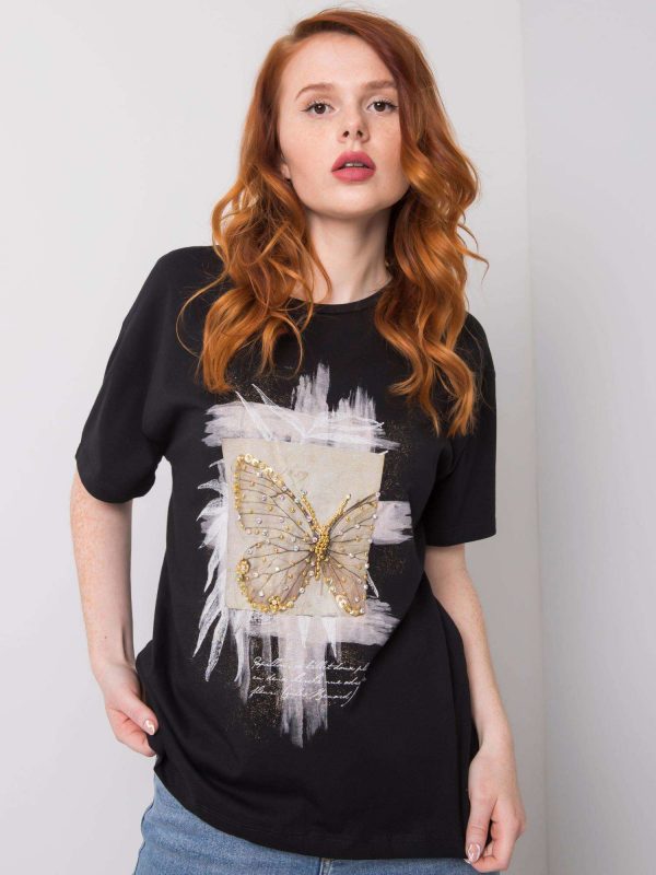 Black T-shirt for women with print by Fayette