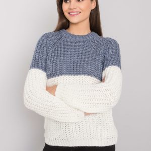 Ecru-dark blue knitted sweater Amanda RUE PARIS