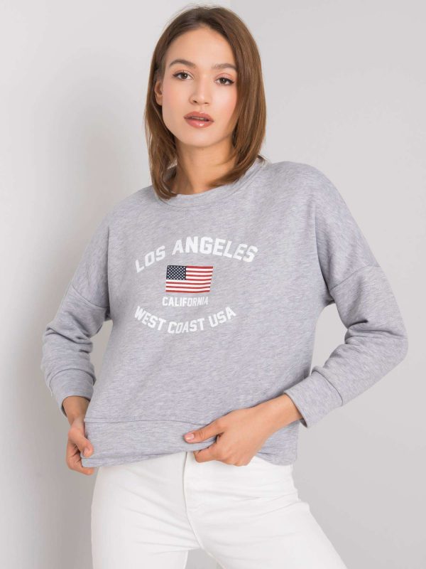 Grey melange sweatshirt with print Loretta RUE PARIS