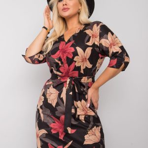 Black and burgundy plus size dress with flowers by Jasse