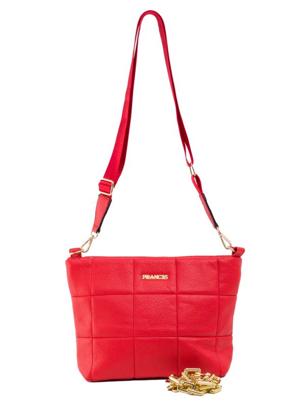 Red quilted bag with chain