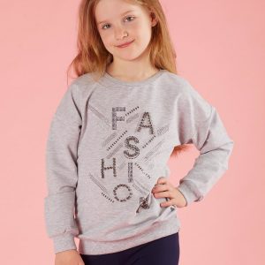 Light gray girl's sweatshirt with appliqués