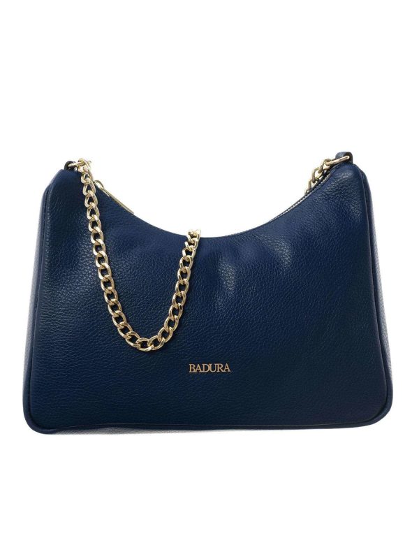 Dark blue leather shoulder bag BADURA