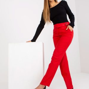 Red elegant fabric pants with pockets