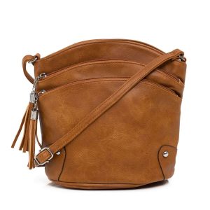 Brown handbag with zippers