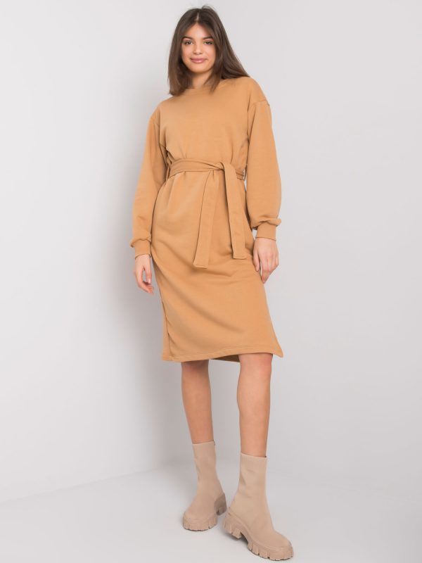 Camel sweatshirt dress with belt Longview RUE PARIS