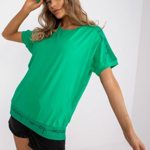 Green casual blouse with round neckline