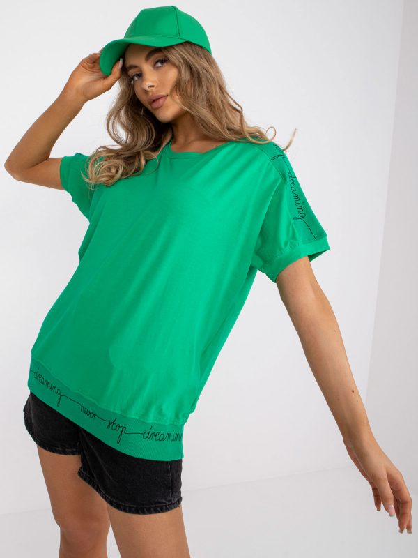 Green casual blouse with round neckline