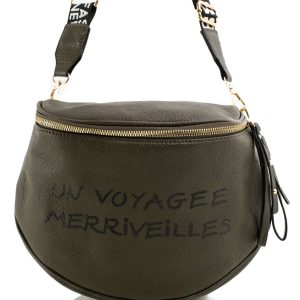 Khaki handbag with inscription