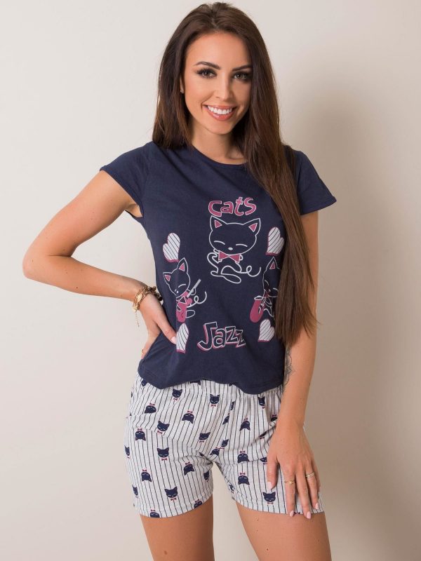 Navy Blue & Grey Print Pyjamas