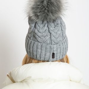 Grey insulated hat with pompom