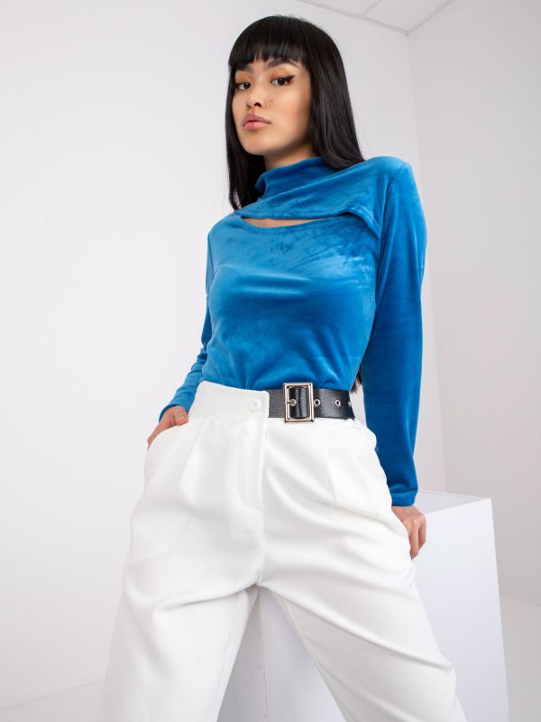 Women's blue velour blouse with stand-up collar Kigali