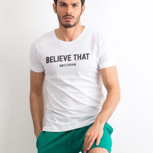 Men's White Cotton T-Shirt with Lettering