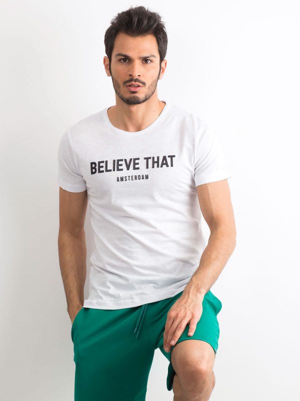 Men's White Cotton T-Shirt with Lettering