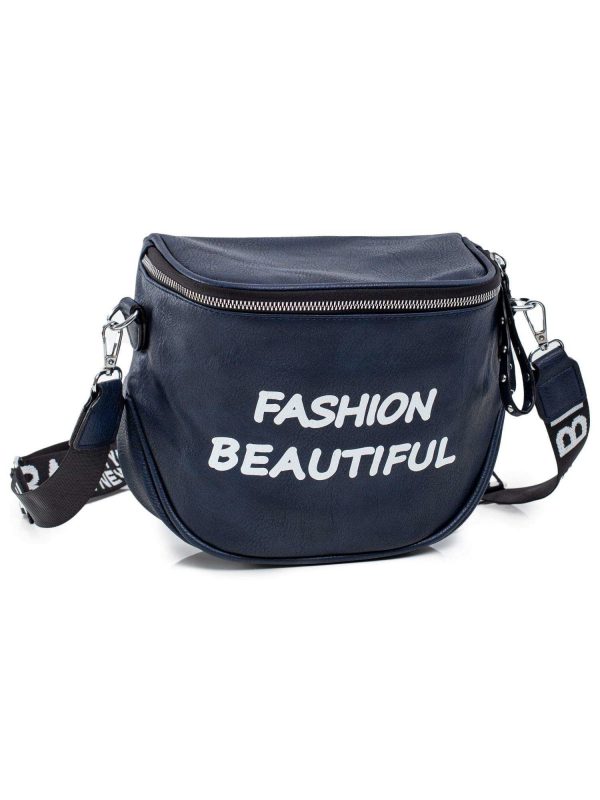 Navy blue eco-leather bag with inscription