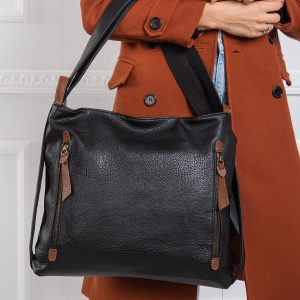 Black handbag with strap