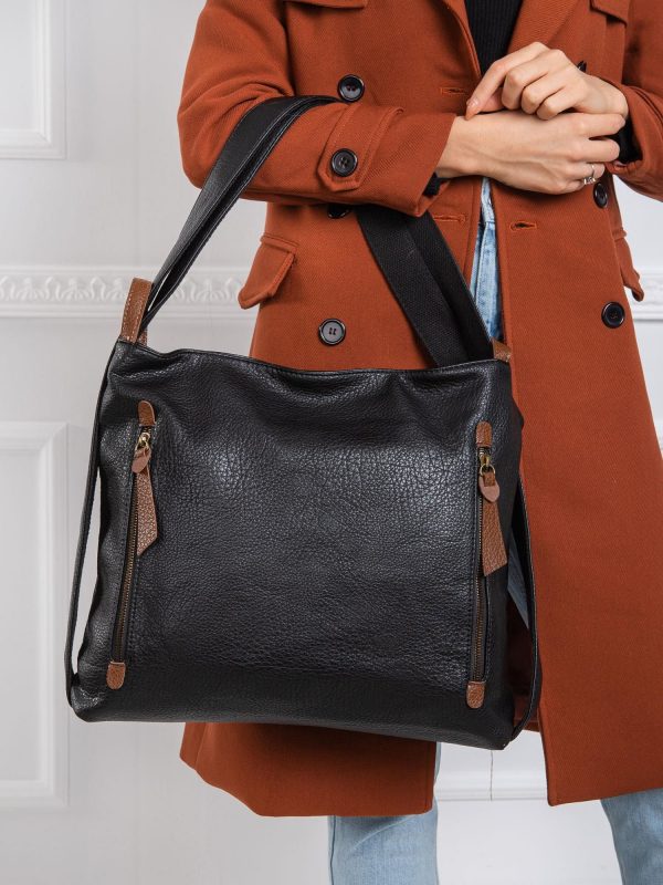 Black handbag with strap